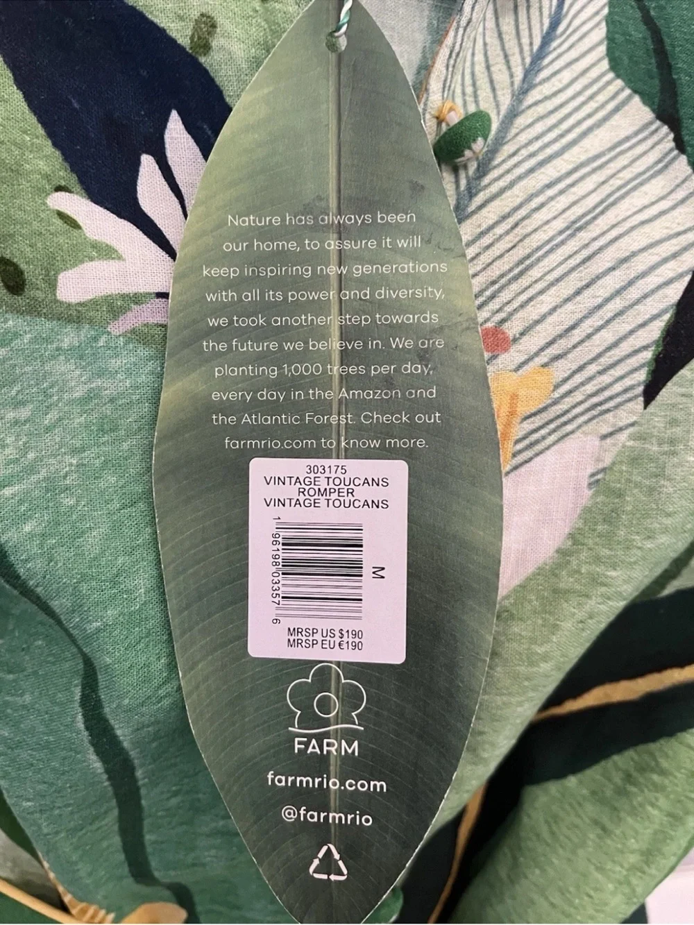 FARM RIO Romper Toucans Linen Blend Belted Green Multicolor - Size Medium NWT